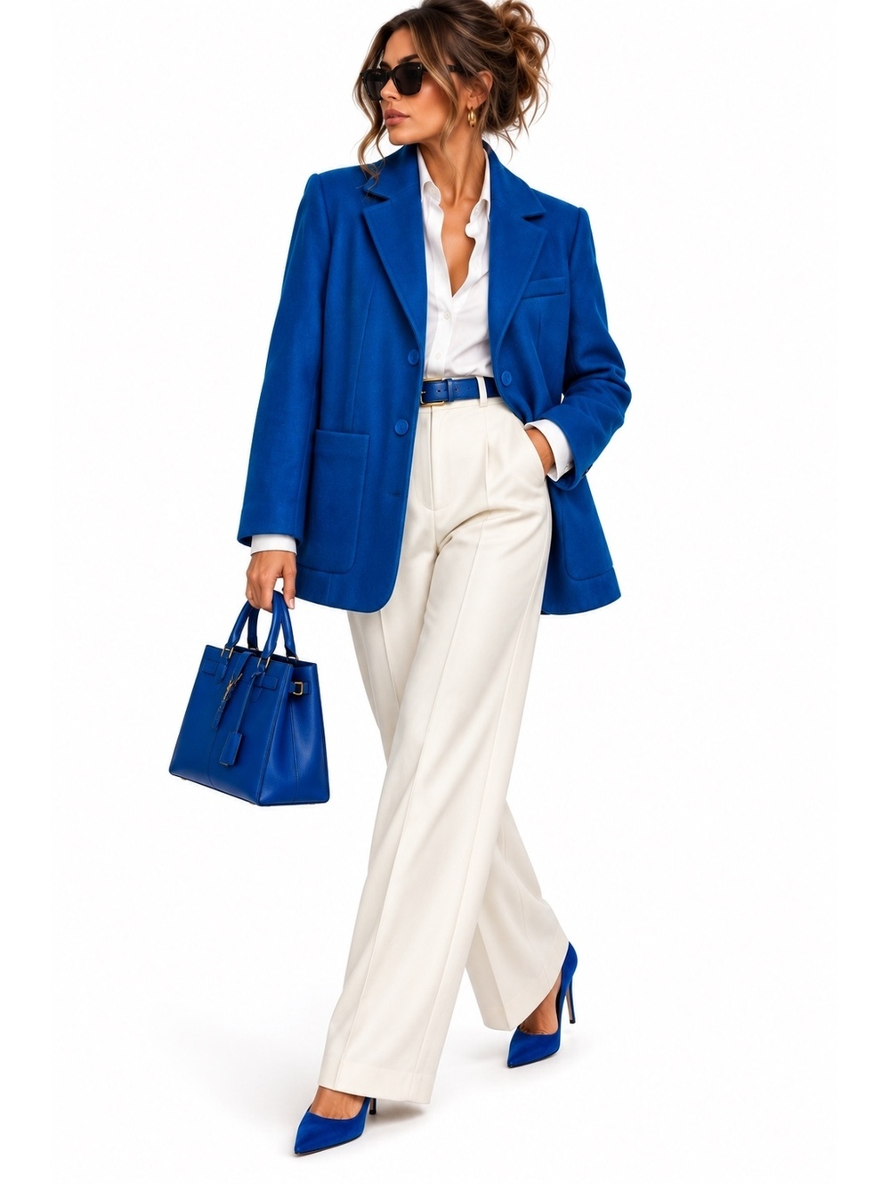 Zara 100% Wool Cobalt Blue Tailored Blazer Jacket Size S